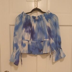 Elegant Blue Tie-Dye Off-Shoulder Blouse